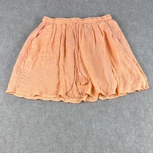 NeedleWorks Peach Pull On Tasseled Mini Lined Front Pockets Skirt Size M NWT